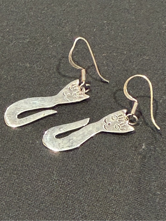 Jewelry - Sterling Silver Cat Drop Earrings - Playful Silver Women's Jewelry